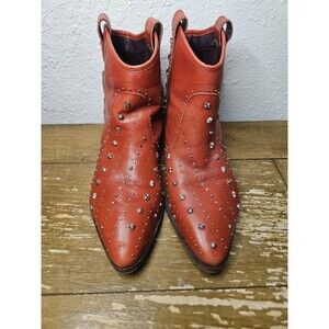 Sam Edelman Studded Red Leather Ankle Western Boots